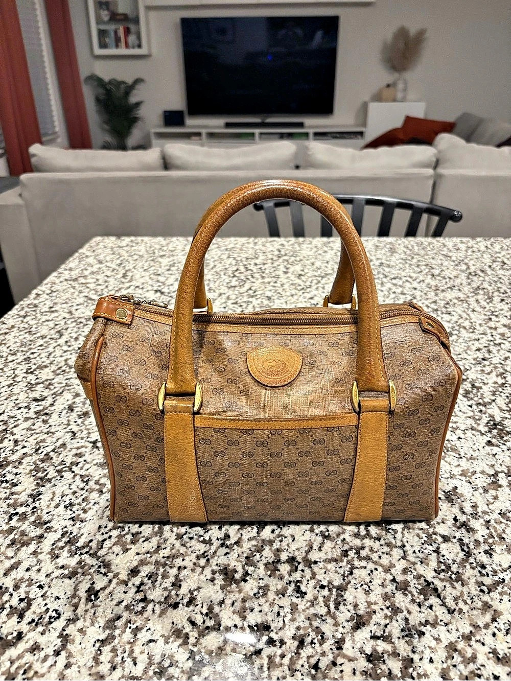 Gucci Monogram GG Boston Bag | Brown/Tan | Medium